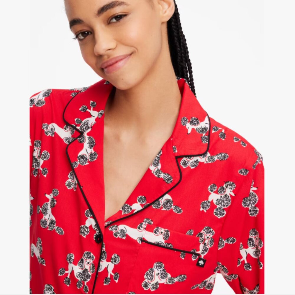 KATE SPADE French Poodle Print Pajamas SUPER CUTE Red Cotton LARGE
